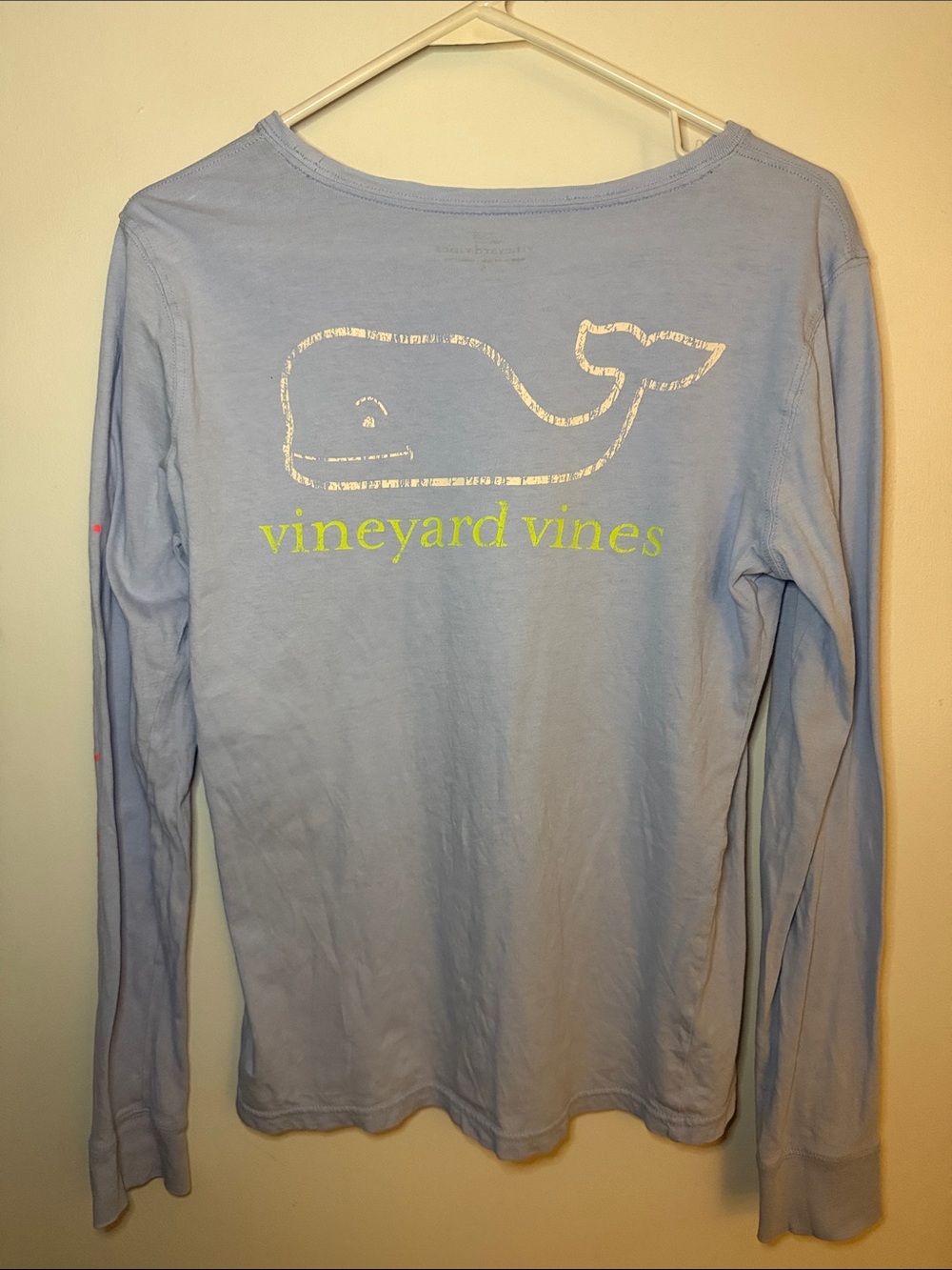 Vineyard Vines Light Blue Long Sleeve Tee with Metallic Whale & Neon Logo